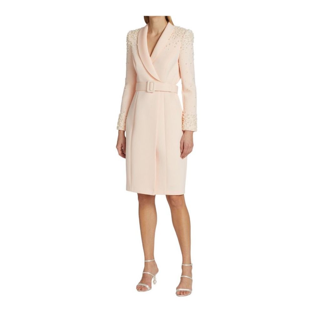 Badgley Mischka Faux Pearl Pink Long Sleeve Cocktail Dress Size 8 NWT